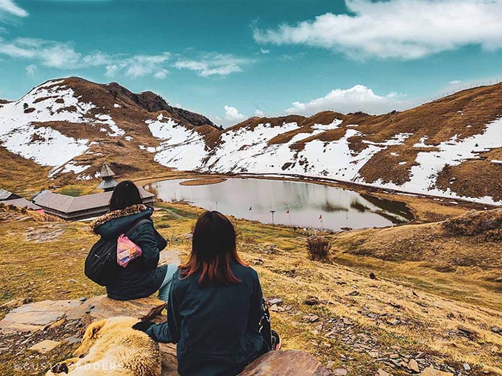 Prashar Lake, us and that friendly mountain dog.