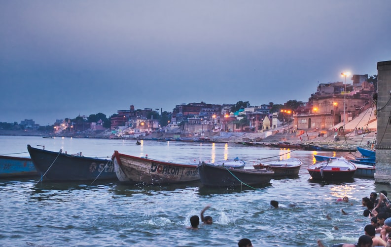 Kids bathing in River Ganga in Varanasi